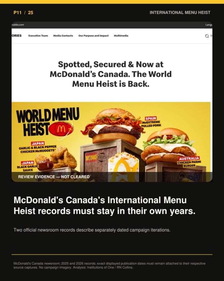Cover artwork for P11, McDonald’s Canada Menu Heist