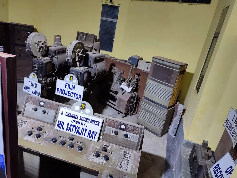 Film projector, arc lamp, and sound mixer in a studio collection