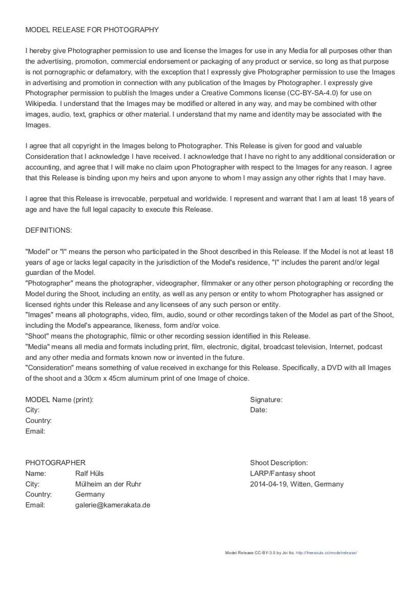 Completed model-release document