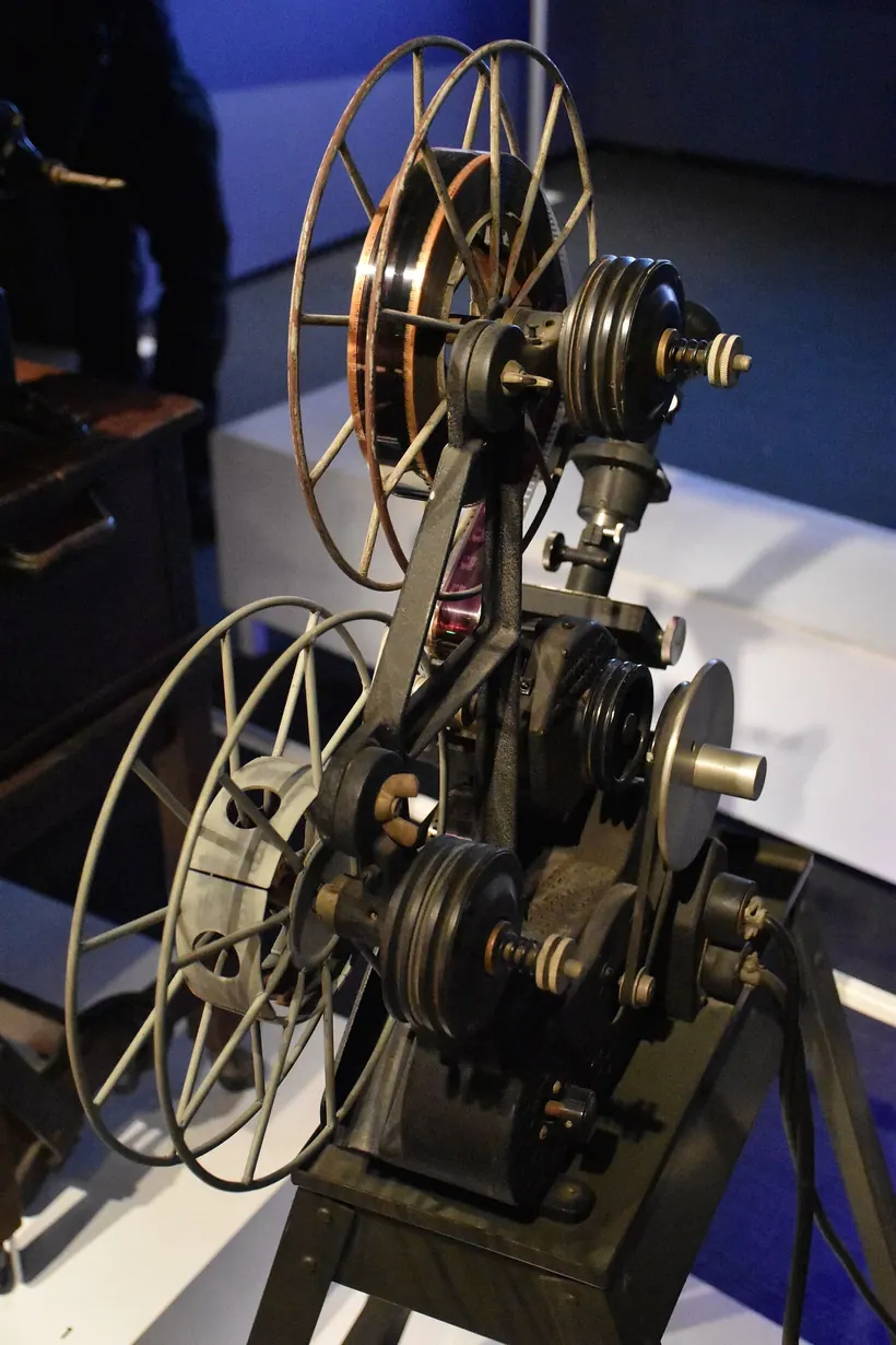 A 1927 Moviola film-editing machine with viewing and microscope attachments